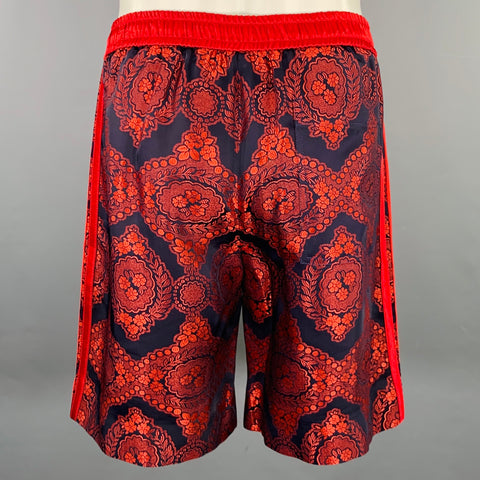 GUCCI 2018 Size 28 Red Black Jacquard Viscose Blend Joggers Shorts