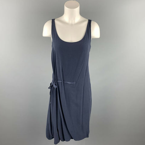 HANNOH Taille 2 Robe à cravate froncée en mousseline de soie / coton bleu marine