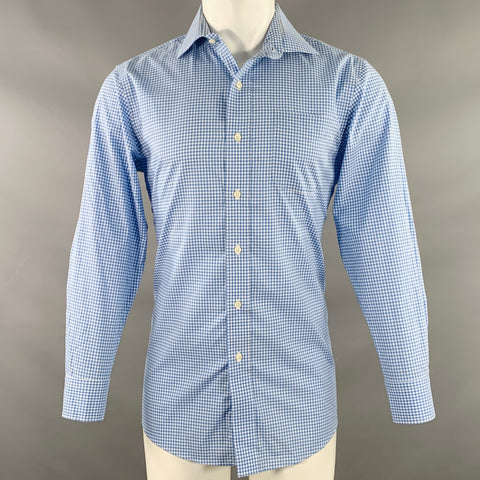 LAUREN by RALPH LAUREN Size M Blue White Gingham Cotton Slim Fit Long Sleeve Shirt