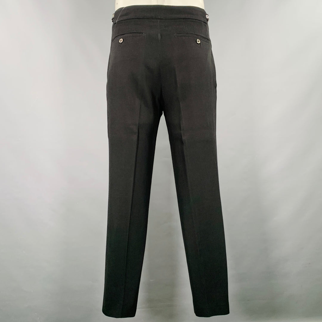 MATSUDA Size 34 Black Cotton Blend Flat Front Dress Pants