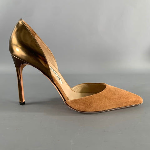 MANOLO BLAHNIK Size 9.5 Brown Metallic Suede Two Tone Suede Pointed Toe Pumps