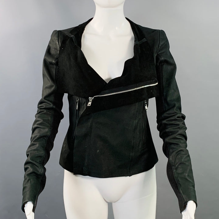 RICK OWENS Size 8 Black Lambskin Leather Biker Jacket