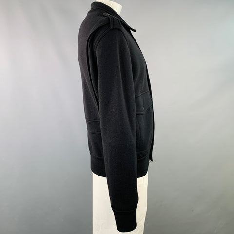ADAM KIMMEL Size L Black Wool Knit Epaulets Military Jacket