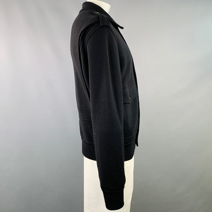 ADAM KIMMEL Size L Black Wool Knit Epaulets Military Jacket