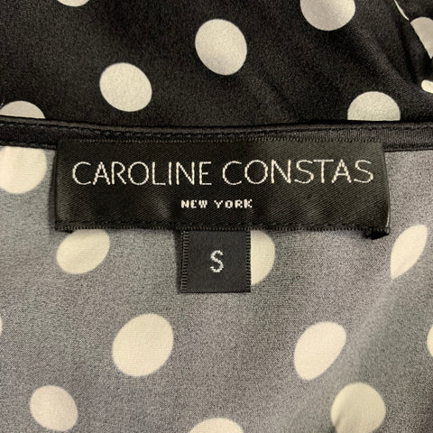 CAROLINE CONSTAS Taille S Robe à Pois Noire et Blanche en Soie Mélangée Manches Cloche