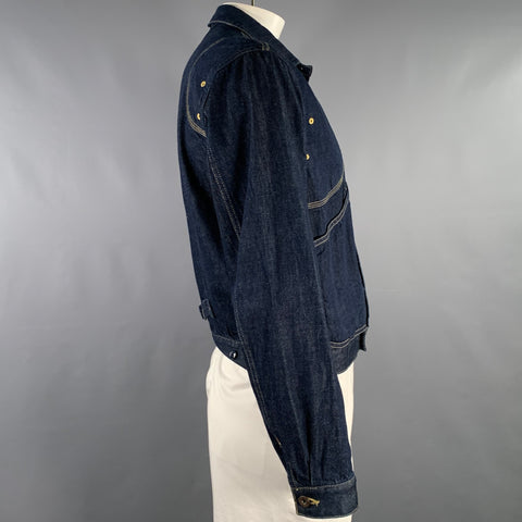 KAPITAL Size L Indigo Contrast Stitch Denim Patch Pockets Jacket