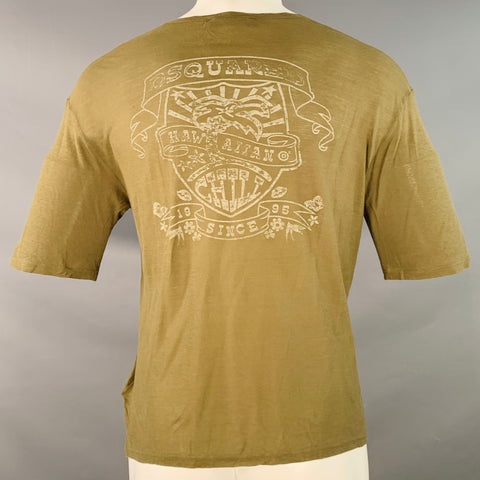 DSQUARED2 Size S Hawaiian Chill Green Olive Print Cotton V-Neck T-shirt