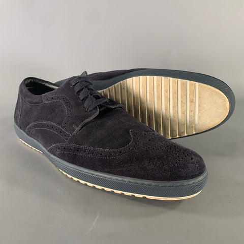 LOUIS VUITTON Size 10 Navy Wingtip Suede Vulcanized sole Lace Up Shoes
