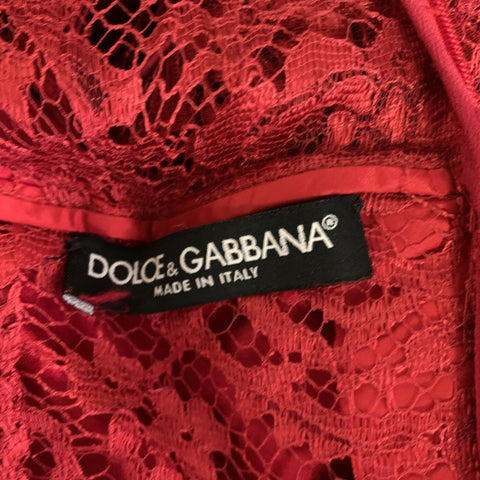 DOLCE & GABBANA Size M Red Satin Lace Long Gown