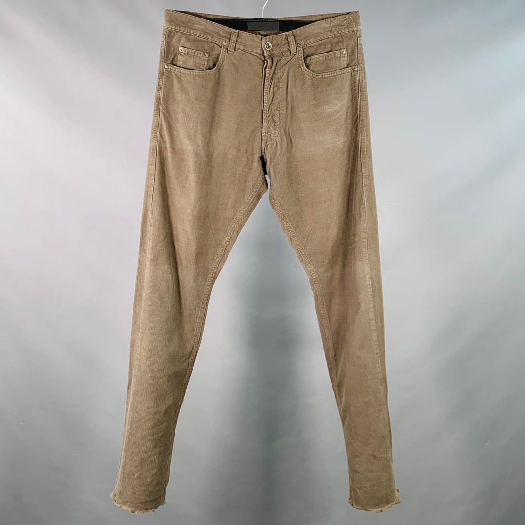 DRKSHDW Size 33 Grey Taupe Corduroy Cotton Distressed Raw Edge Button Fly Casual Pants