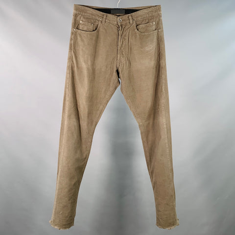 DRKSHDW Size 33 Grey Taupe Corduroy Cotton Distressed Raw Edge Button Fly Casual Pants