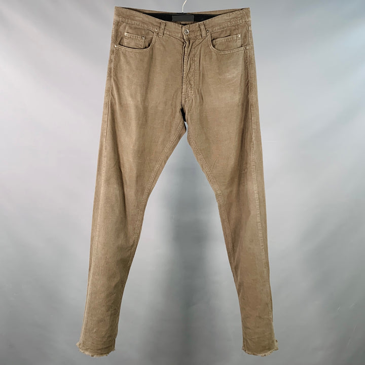 DRKSHDW Size 33 Grey Taupe Corduroy Cotton Distressed Raw Edge Button Fly Casual Pants
