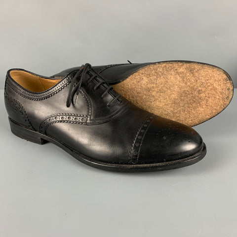 GUCCI Size 9.5 Black Perforated Leather Oxford Cap Toe Lace Up Shoes