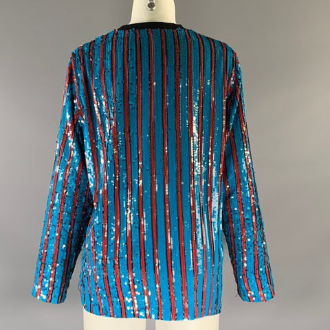 MSGM Taille XS Bleu Rouge Polyester Rayé Robe Haut à Enfiler
