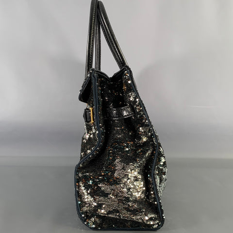 MIU MIU Black Metallic Sequined Leather Top Handles Handbag