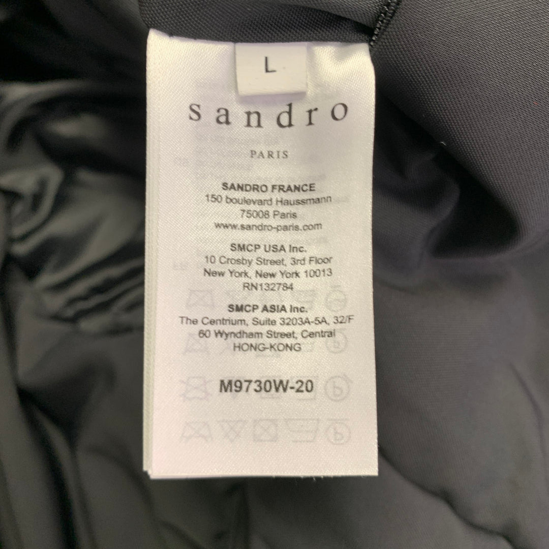 SANDRO Size L Black Beige Cotton Blend Fur Collar Zip Snaps Coat