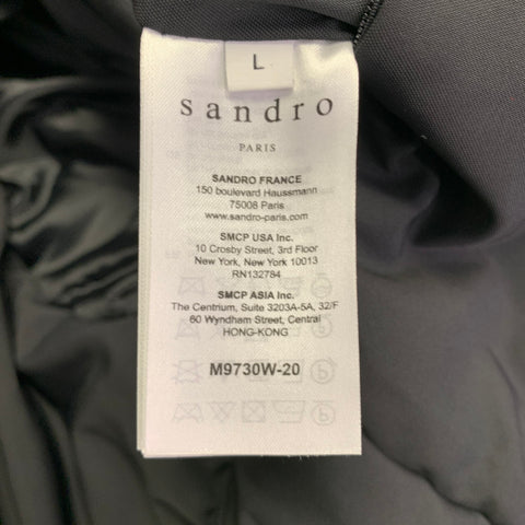 SANDRO Size L Black Beige Cotton Blend Fur Collar Zip Snaps Coat