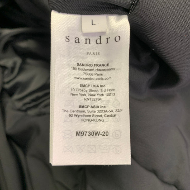SANDRO Size L Black Beige Cotton Blend Fur Collar Zip Snaps Coat