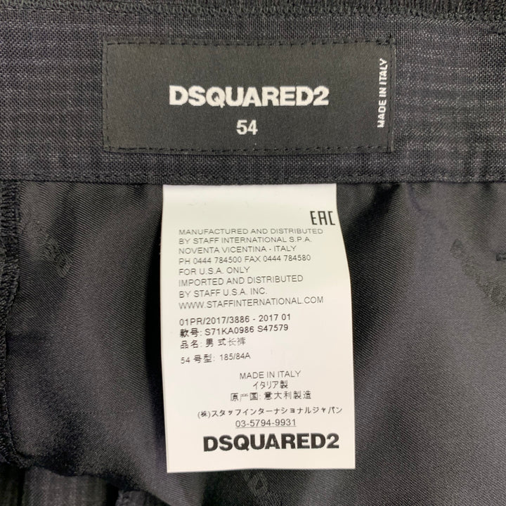 DSQUARED2 Size 38 Grey Black Checkered Wool Raw Edge Dress Pants