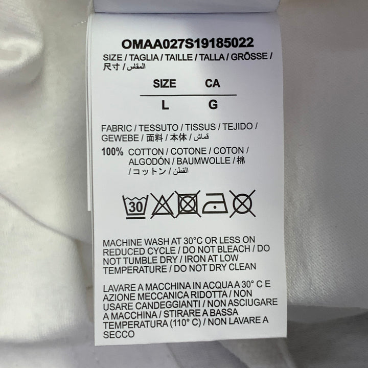 OFF-WHITE Size L White Black Logo Cotton Crew Neck T-shirt