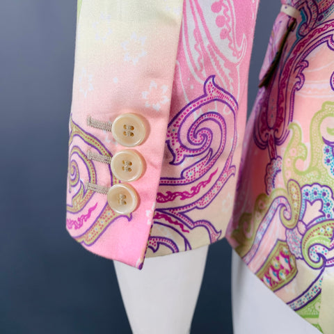 ETRO Size 10 Pink Multi Color Cotton Paisley Jacket Blazer