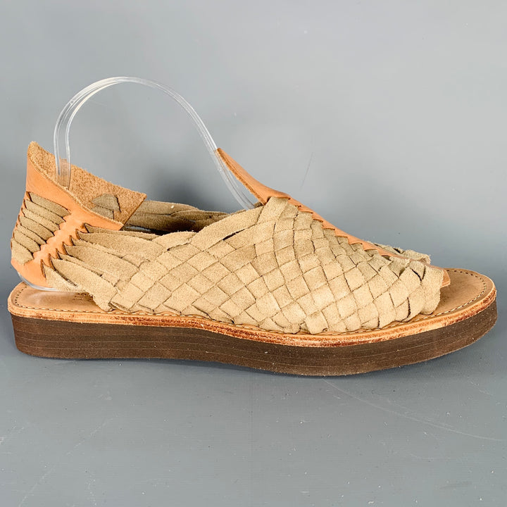 CHAMULA Size 9.5 Chapala Tan Natural Woven Leather Huarache Sandals