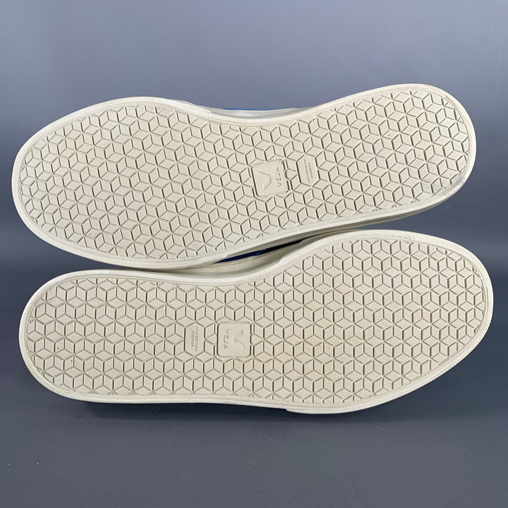 VEJA Size 11 White Blue Leather Low Top Lace-Up Sneakers