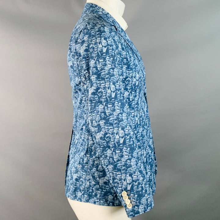 TS (S) Size S Regular Blue Cotton Figures Notch Lapel Sport Coat