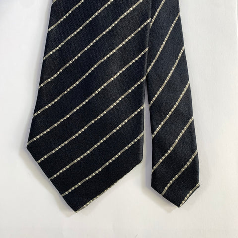 ERMENEGILDO ZEGNA Black Grey Dotted Stripe Silk Tie