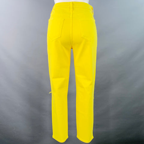 L'AGENCE Size 27 Yellow Cotton Blend Distressed Zip Up Jeans