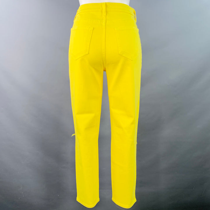 L'AGENCE Size 27 Yellow Cotton Blend Distressed Zip Up Jeans