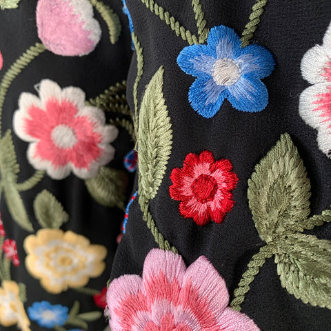 NEEDLE AND THREAD Size 8 Black Multi Color Embroidered Floral Polyester Bomber Jacket
