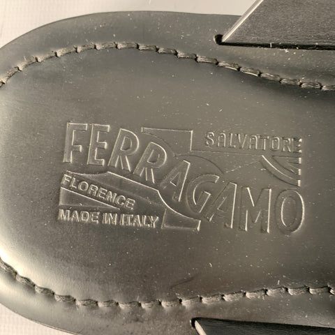 SALVATORE FERRAGAMO Size 12 Black Leather Criss Cross Straps Sandals