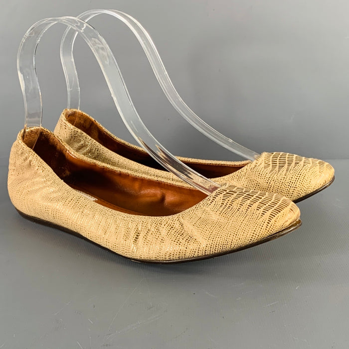 LANVIN Size 7 Gold Beige Embossed Ballet Flats