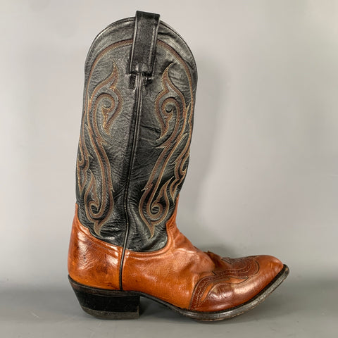 TONY LAMA Size 10 Black Brown Embroidery Leather Boots