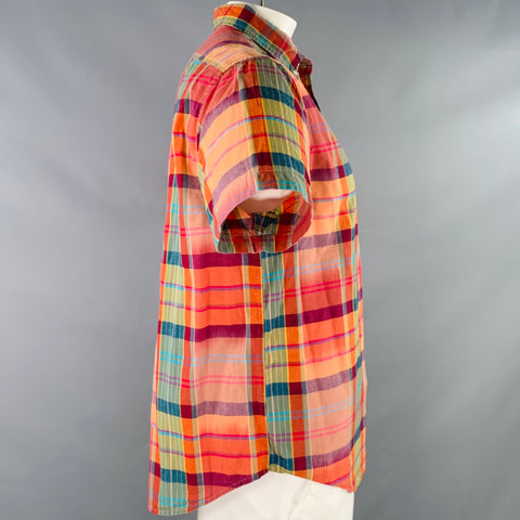 J.CREW Size L Multi Color Cotton Madras Classic Short Sleeve Shirt