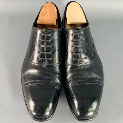 TOM FORD Size 10 Black Leather Cap Toe Oxford Lace-Up Shoes