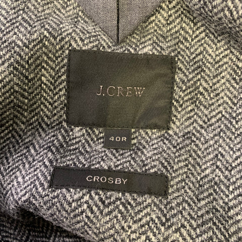 J.CREW Chest Size 40 Regular Grey Black Herringbone Wool Notch Lapel Sport Coat