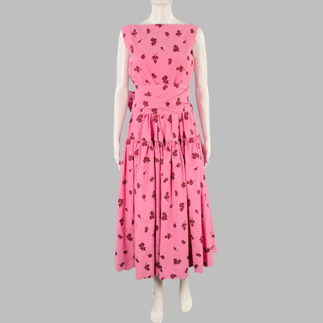 ERDEM Size 6 Pink Brown Cotton Blend Embroidered Sleeveless Long Dress