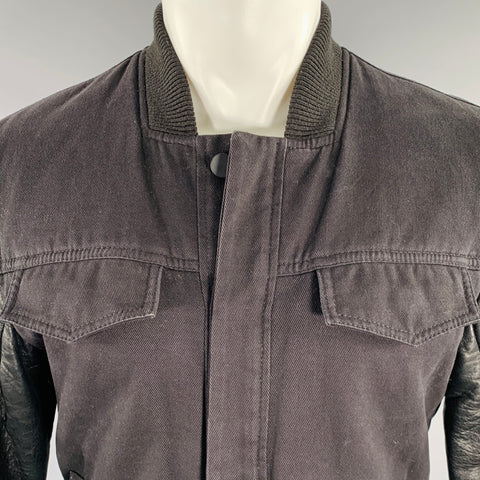 ALEXANDER WANG Size S Black Mixed Fabrics Cotton Lamb Leather Varsity Jacket