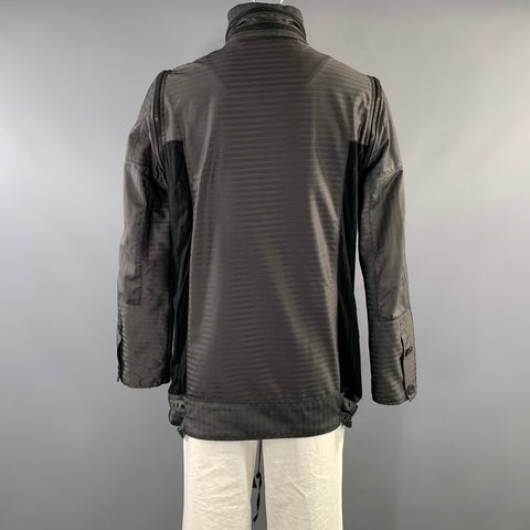 COSA NOSTRA Size L Charcoal Herringbone Zip Up Jacket