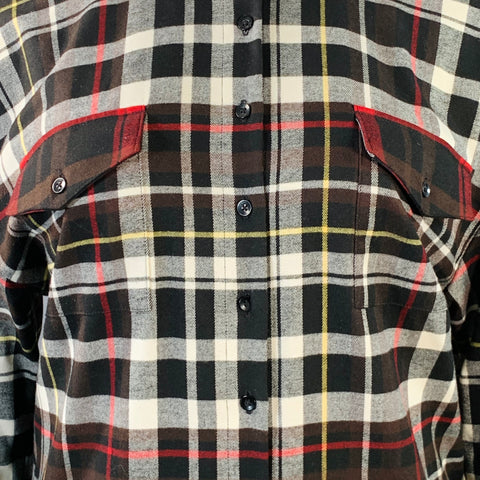 ALICE + OLIVIA Size L Black Red White Polyester Blend Plaid Button Up Shirt