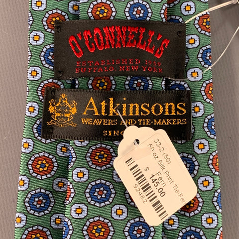 O'CONNELL'S Green Blue Red Dots Silk Tie