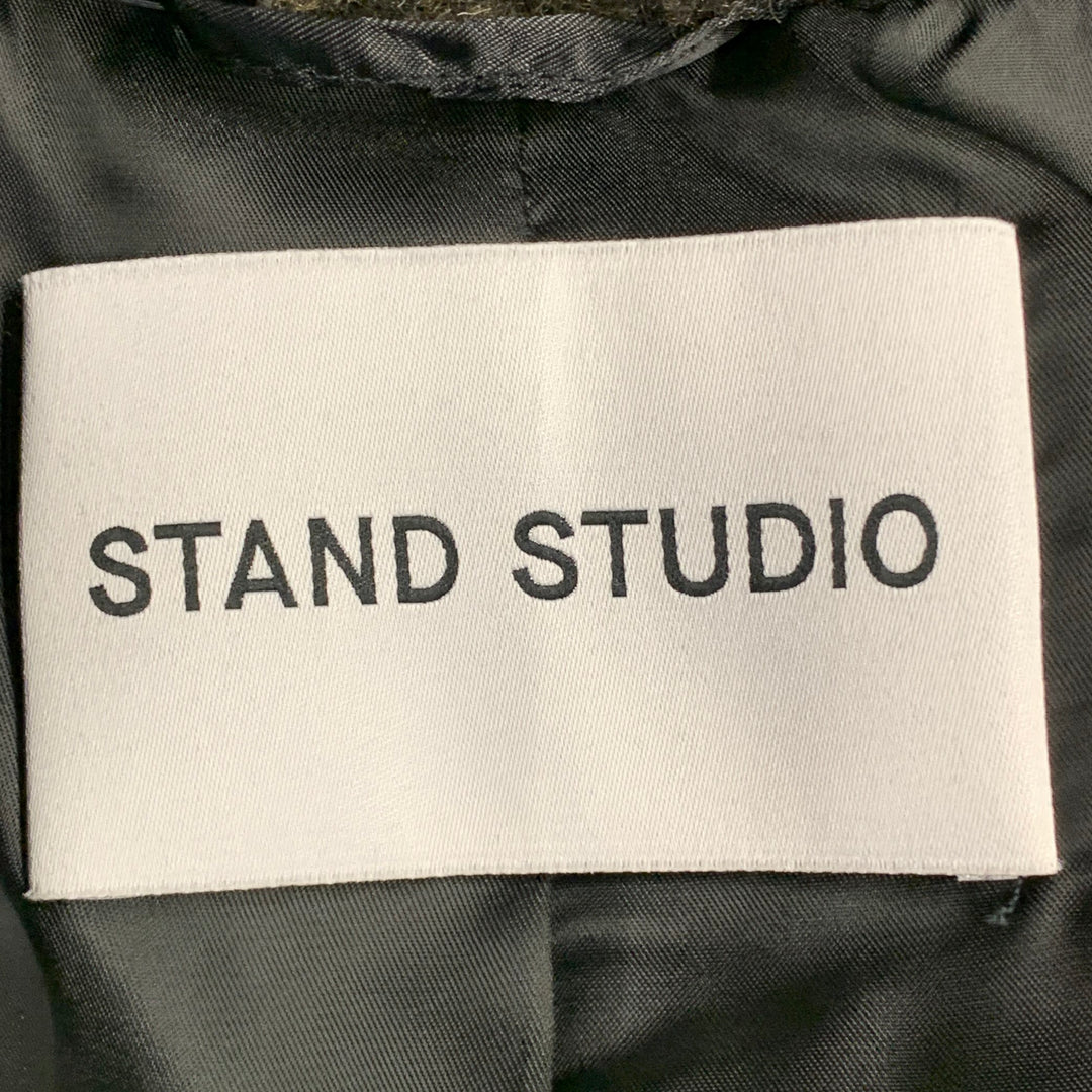 STAND STUDIO Size S Maria Tan Black Polyester Wool Checkered Notch Lapel Coat