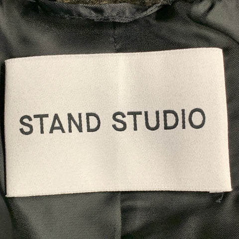 STAND STUDIO Size S Maria Tan Black Polyester Wool Checkered Notch Lapel Coat