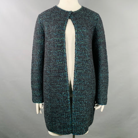 M MISSONI Size 12 Charcoal Green Wool Blend Knit Open Front Coat