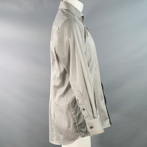 ETON Size M Grey White Stripe Cotton Curved Cutaway Long Sleeve Shirt