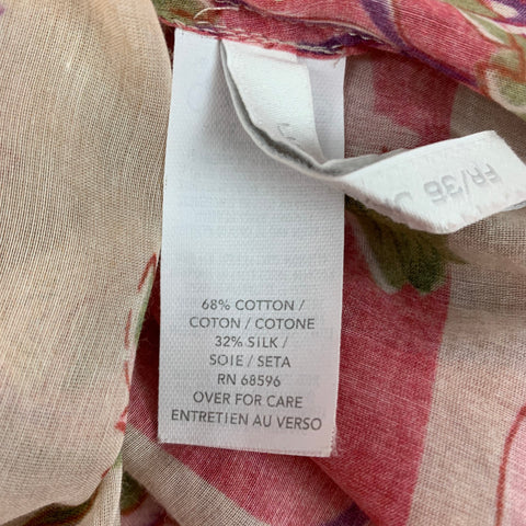 DONNA KARAN Size 6 Beige Red Cotton Silk Floral Tunic Blouse