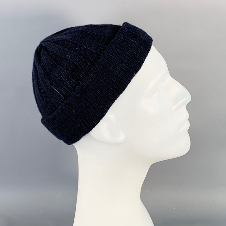 PERMANENT STYLE One Size Navy Ribbed Cashmere Beanie