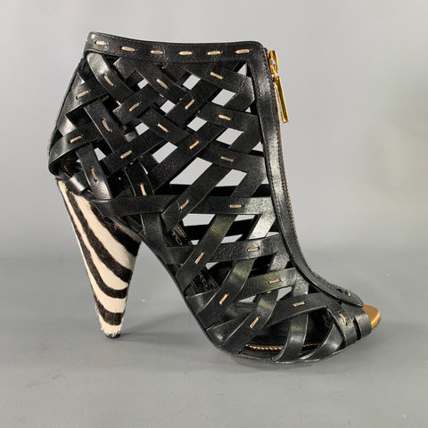 TOM FORD Size 7.5 Black Gold Leather Mixed Patterns Zip Up Boots
